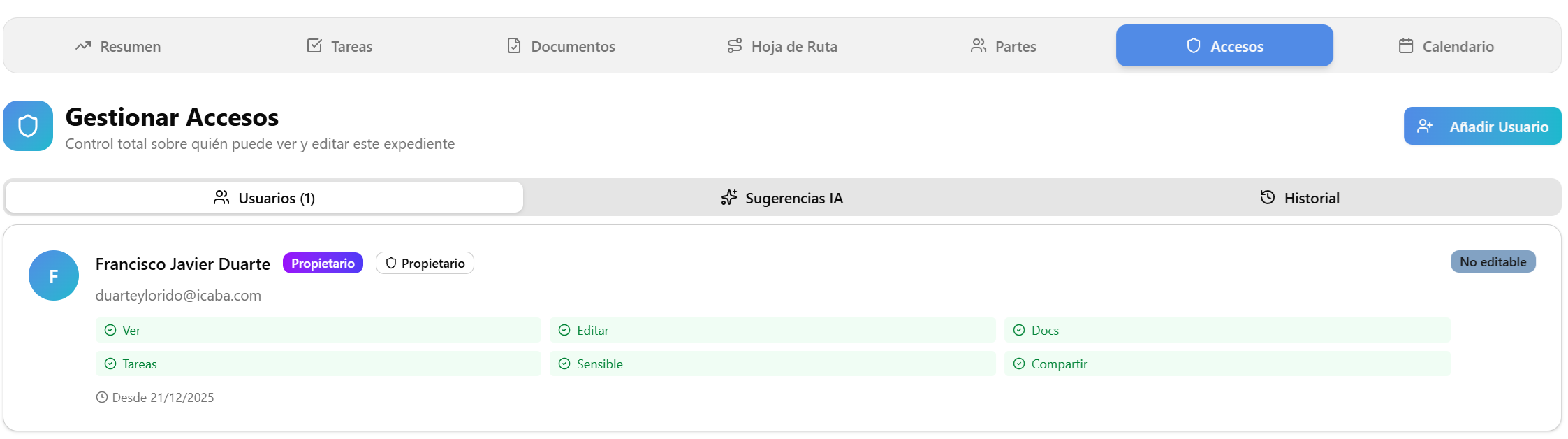 Control de Accesos - Módulo de Gestión de Expedientes en LexFlow